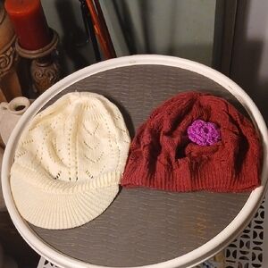 Lot 2 Women's Cream and Maroon. Knit Beanie Set